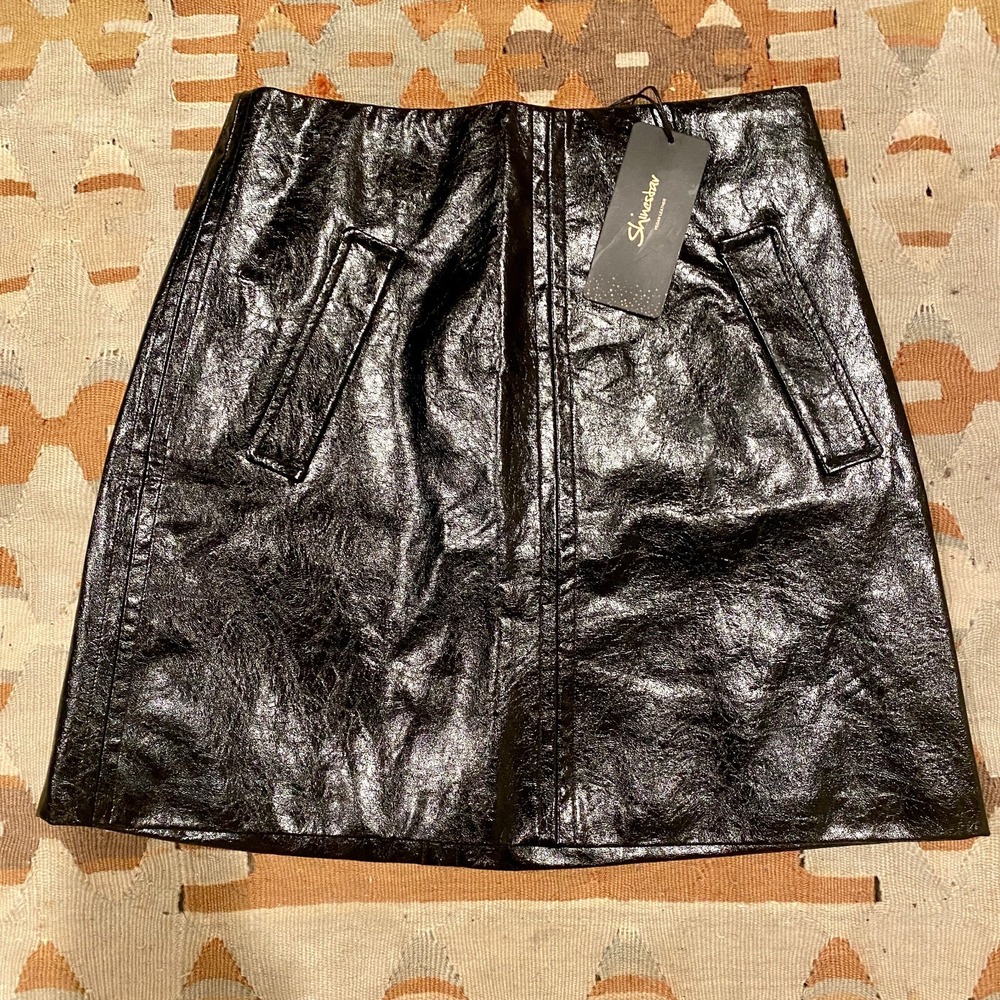 NWT Shinestar Vegan Leather Black Mini Skirt Size Small, Stylish and Chic